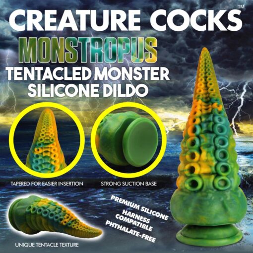 Creature Cocks Monstropus Tentacled Monster Silicone Dildo - Green/Yellow/Blue - Image 7