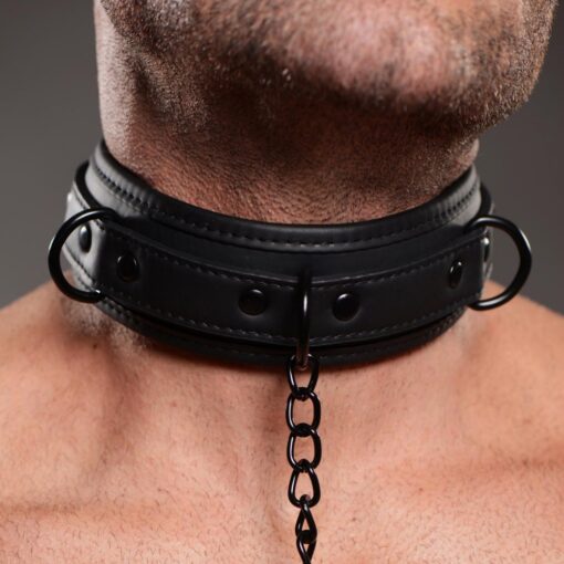 Master Series Collared Temptress Collar with Nipple Clamps - Black - Image 4