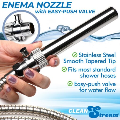 Clean Stream Enema Nozzle Stainless Steel with Quick Shut Off/On Valve - Image 4