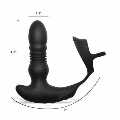 Thunder Plugs Rechargeable 10X Thrusting Silicone Vibrator with Cock & Ball Strap - Black - Image 3