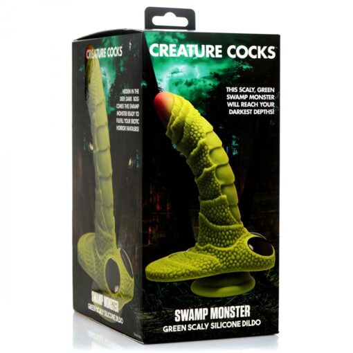 Creature Cocks Swamp Monster Scaly Silicone Dildo - Green/Black