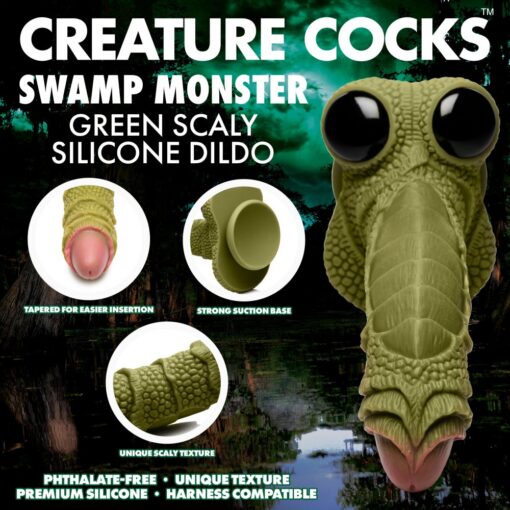 Creature Cocks Swamp Monster Scaly Silicone Dildo - Green/Black - Image 6