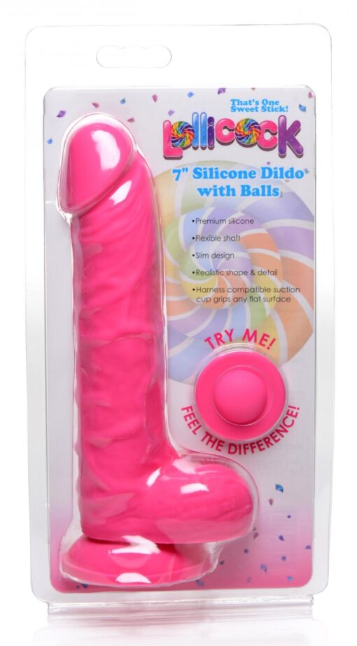 Lollicock Silicone Dildo with Balls 7in - Cherry