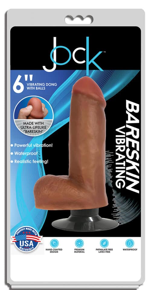 Jock Bareskin Realistic Vibrating Dong With Balls 6in - Latte