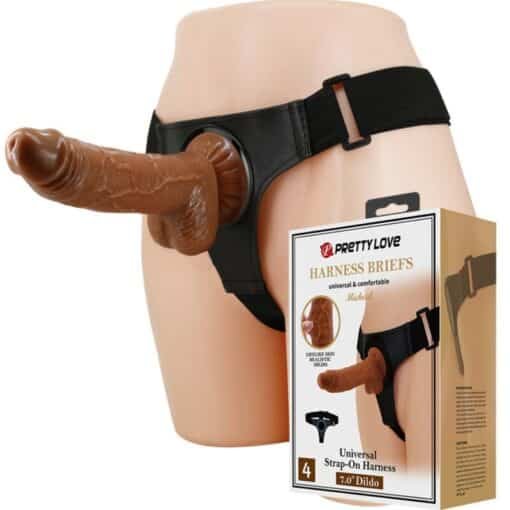 Pretty love - Universal Brief Harness With Dildo Micheal 20cm - Brown