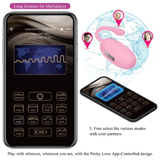 Pretty Love - Doreen App Controlled Electroshock Vibrating Egg - Pink - Image 2