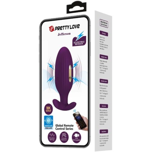 Pretty Love - Jefferson App Controlled Electroshock Anal Plug - Purple