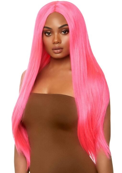 Leg Avenue Long Straight 33" Center Part Wig - O/S - Neon Pink