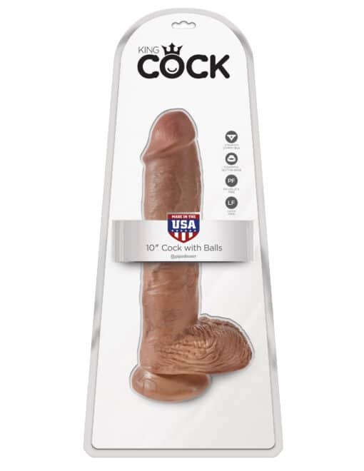 King Cock  10" Cock with Balls Tan