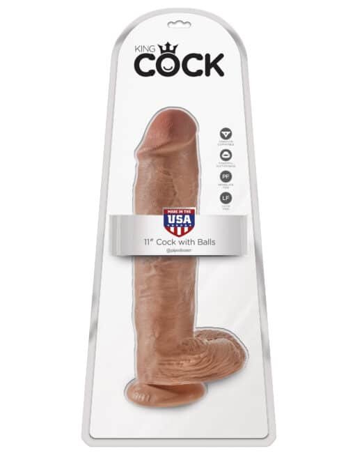 King Cock  11" Cock with Balls Tan