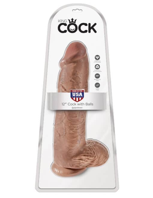 King Cock 12" Cock with Balls Brown Tan