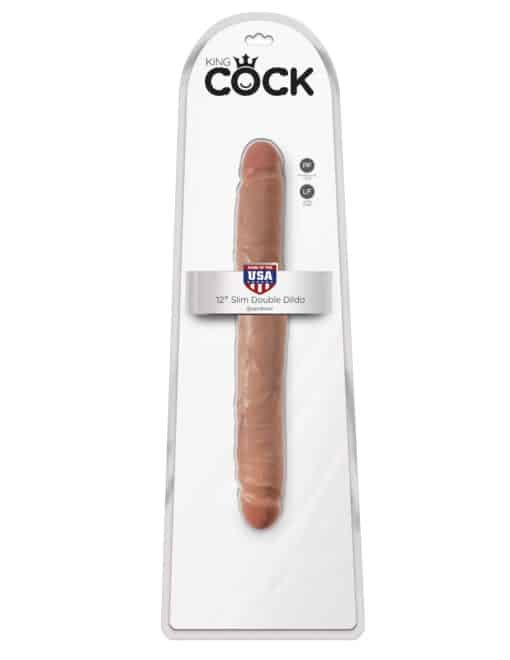 King Cock  12" Slim Double Dildo Tan