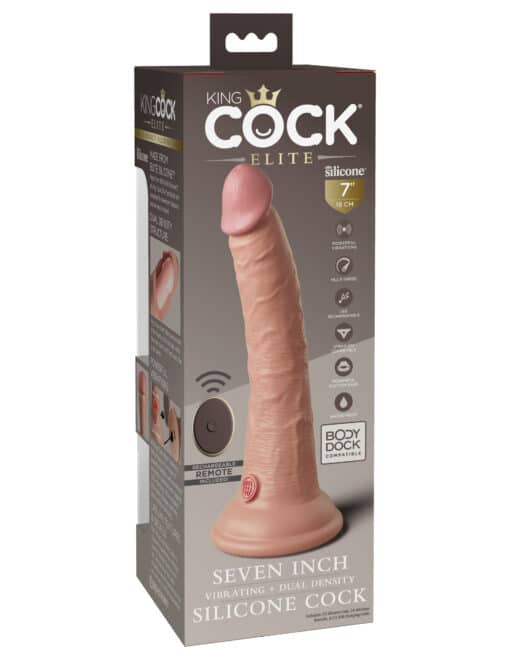 King Cock Elite 7" Vibrating Silicone Dual Density Cock with Remote - Light - Image 2