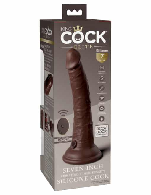 King Cock Elite 7" Vibrating Silicone Dual Density Cock with Remote - Brown - Image 2