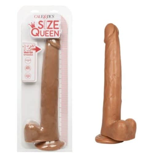 Size Queen Dildo with Balls 12in - Chocolate