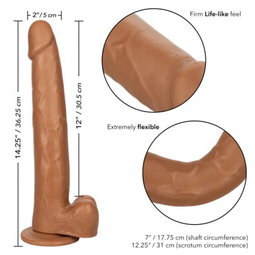 Size Queen Dildo with Balls 12in - Chocolate - Image 2