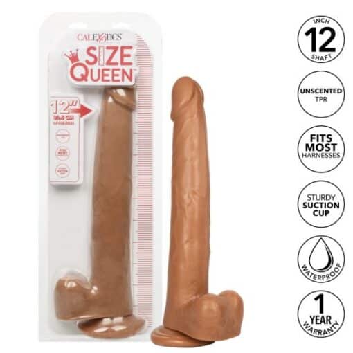 Size Queen Dildo with Balls 12in - Chocolate - Image 3