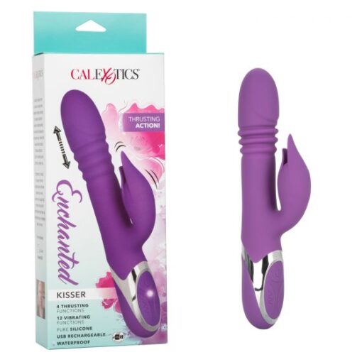 Enchanted Kisser Rechargeable Silicone Thrusting Rabbit Vibrator - Purple