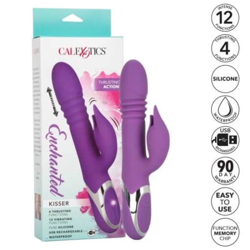 Enchanted Kisser Rechargeable Silicone Thrusting Rabbit Vibrator - Purple - Image 3