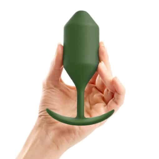 b-Vibe Snug Plug 4 Silicone Weighted Anal Plug - Army Green - Image 3