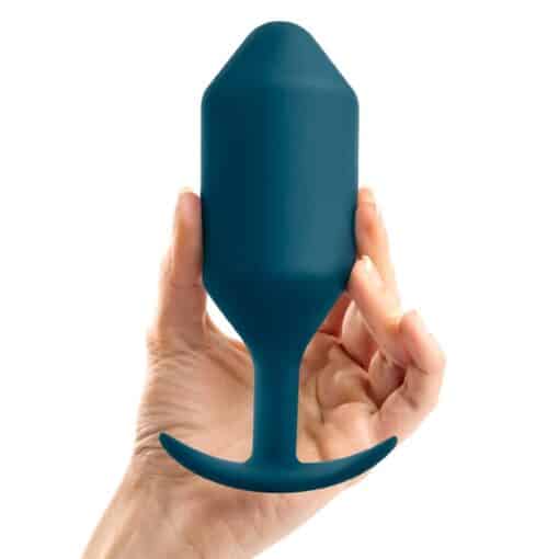 b-Vibe Snug Plug 6 Silicone Weighted Anal Plug - Marine Blue - Image 5