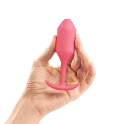 b-Vibe Snug Plug 2 Silicone Weighted Anal Plug - Coral - Image 5