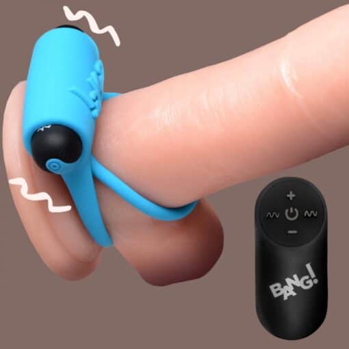 Bang - Remote Control 28X Vibrating Cock Ring and Bullet - Blue - Image 7