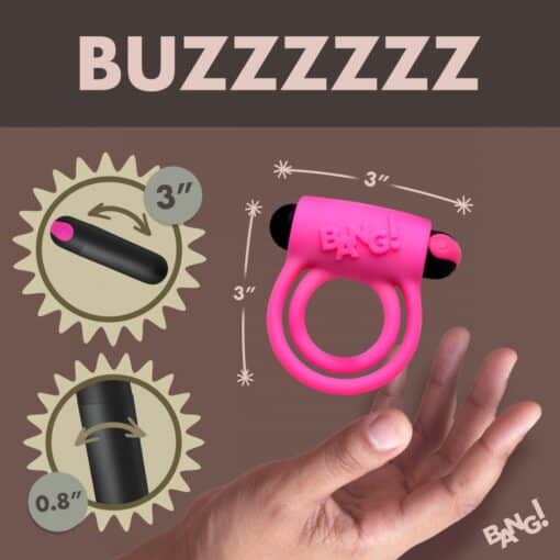 Bang - Remote Control 28X Vibrating Cock Ring and Bullet - Pink - Image 3