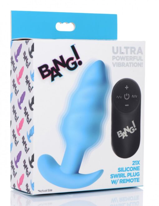 Bang - Remote Control 21X Vibrating Silicone Swirl Butt Plug - Blue