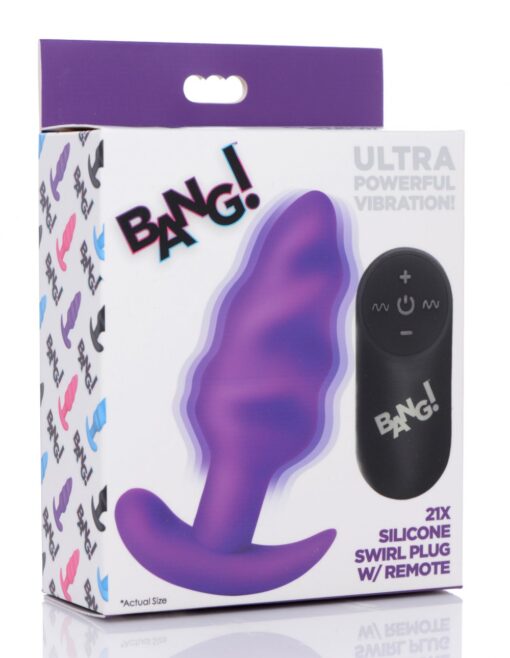 Bang - Remote Control 21X Vibrating Silicone Swirl Butt Plug - Purple