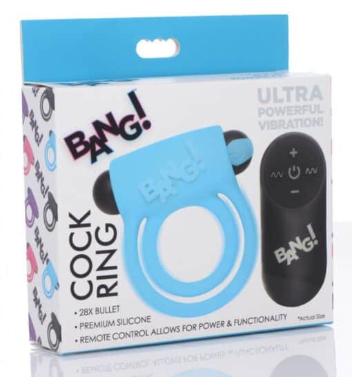 Bang - Remote Control 28X Vibrating Cock Ring and Bullet - Blue