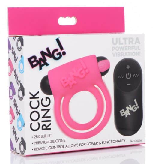 Bang - Remote Control 28X Vibrating Cock Ring and Bullet - Pink