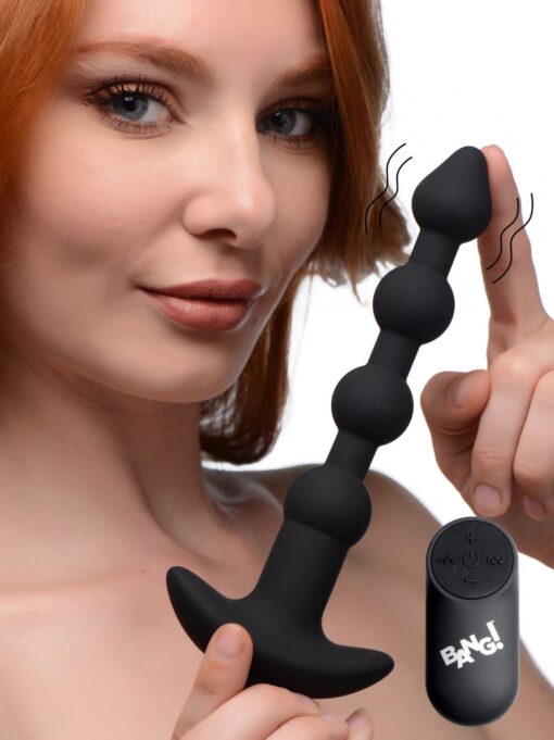 Bang - Remote Control Vibrating Silicone Anal Beads - Black - Image 2