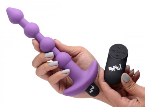 Bang - Remote Control Vibrating Silicone Anal Beads - Purple - Image 4