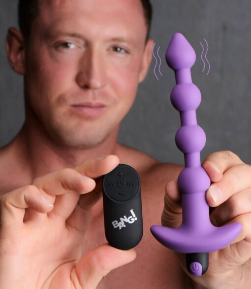 Bang - Remote Control Vibrating Silicone Anal Beads - Purple - Image 5