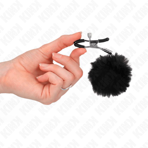 Kink – Black Faux Fur Ball Nipple Clamps 6cm – Nr 11 - Image 2