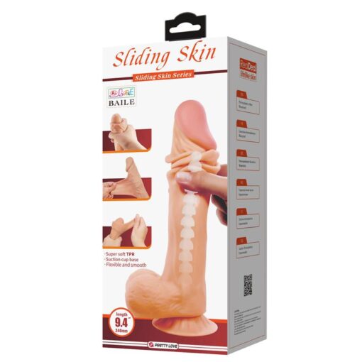 Baile Sliding Skin Series Realistic Dildo with Suction cup Flesh 24CM