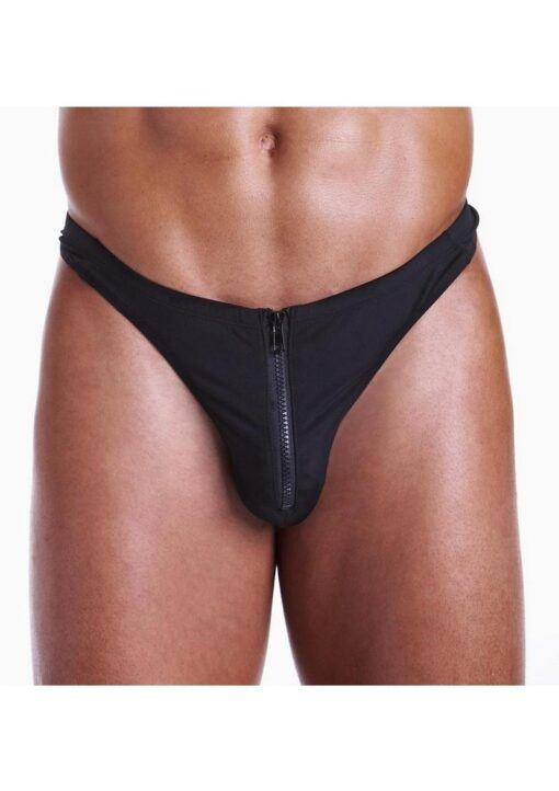 Fundies Unzip It Thong With Black Zorro Mask - OS - Black - Image 2