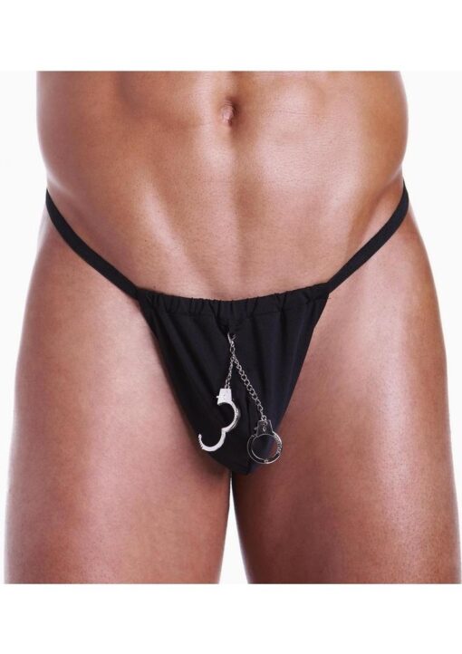 Fundies Hundcuff G-String With Toy Handcuffs - OS - Black - Image 2