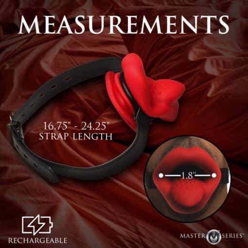 Master Series Vibrating Sissy Rechargeable Silicone Mouth Gag - Red/Black - Image 2