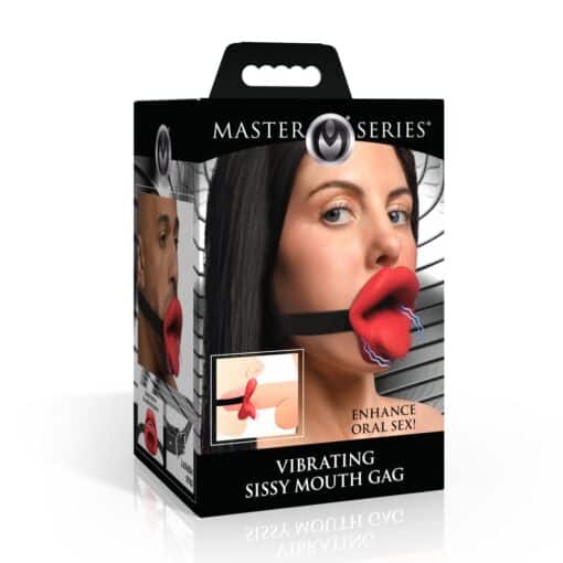 Master Series Vibrating Sissy Rechargeable Silicone Mouth Gag - Red/Black