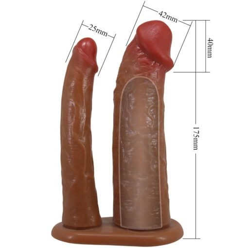Pretty Love - Yairon Double Penis Sleeve with 4 cm Extension - Tan - Image 3