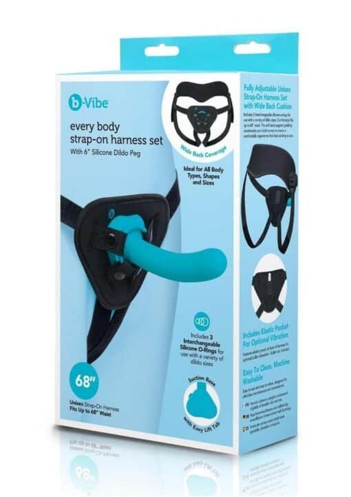 b-Vibe Everybody Strap On Harness Set with Silicone Dildo Peg 6in - Teal
