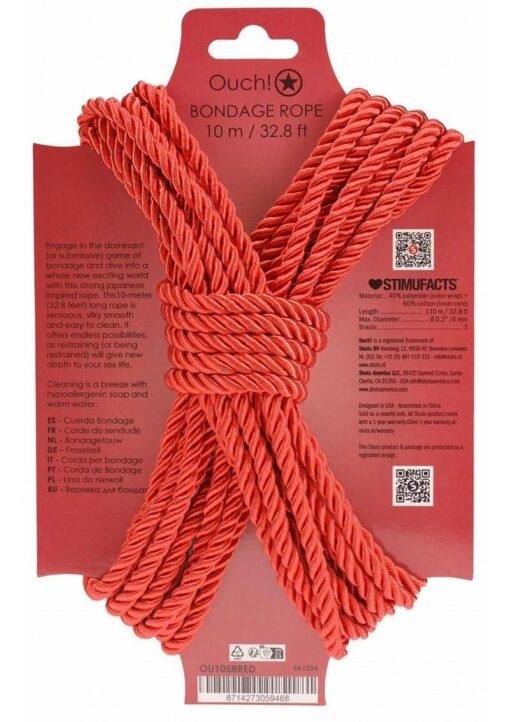 Ouch! Bondage Rope 10 Meter Nylon - Red - Image 2