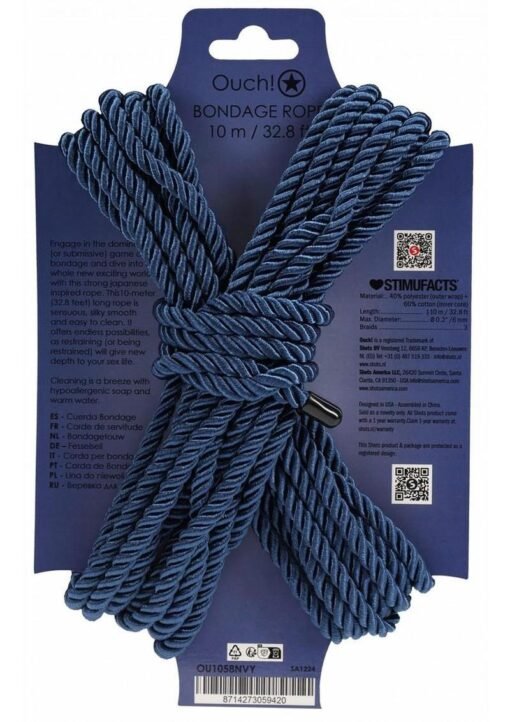 Ouch! Bondage Rope 10 Meter Nylon - Navy Blue - Image 2