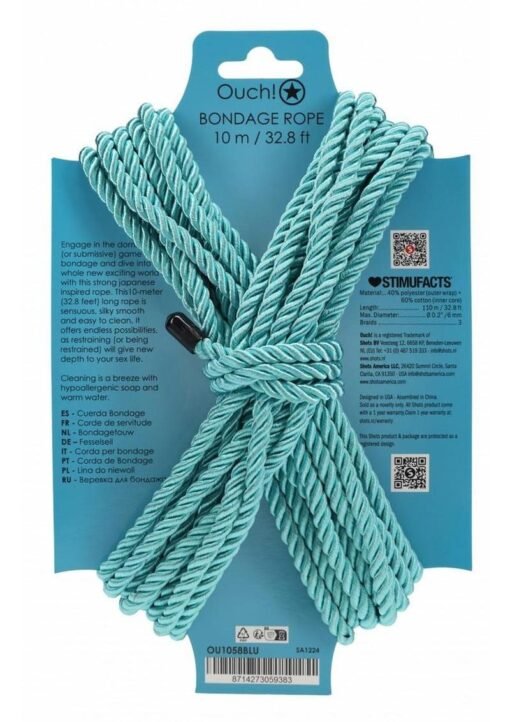 Ouch! Bondage Rope 10 Meter Nylon - Blue - Image 2