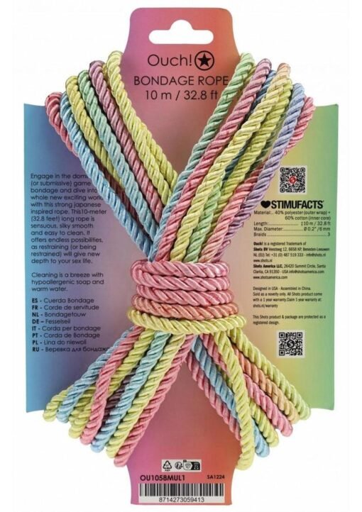Ouch! Bondage Rope 10 Meter Nylon – Multicolor Pastel - Image 2