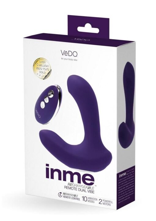 VeDo Inme Rechargeable Silicone Dual Vibrator with Remote Control - Purple
