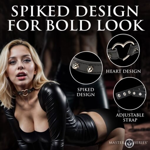 Master Series Spiked Heart Choker - Black - Image 5