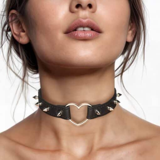 Master Series Spiked Heart Choker - Black - Image 7